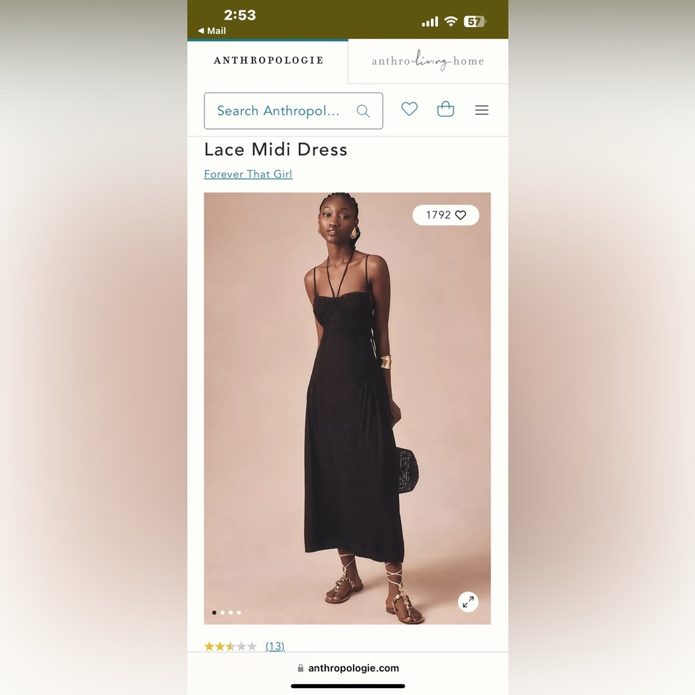 Black lace Anthropologie midi dress. Size medium. New with tags.